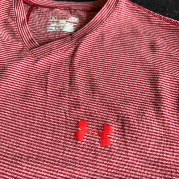 Under Armour Men’s L/S Coldgear Red Shirt Hairline Striped Fitted Stretch Tee L - Picture 11 of 15